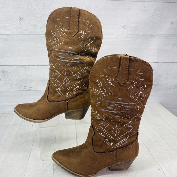 Cinak Women CO87 Microfiber Fabric Maya Design Pull On Cowboy Boots Size 6.5 M - Picture 2 of 13